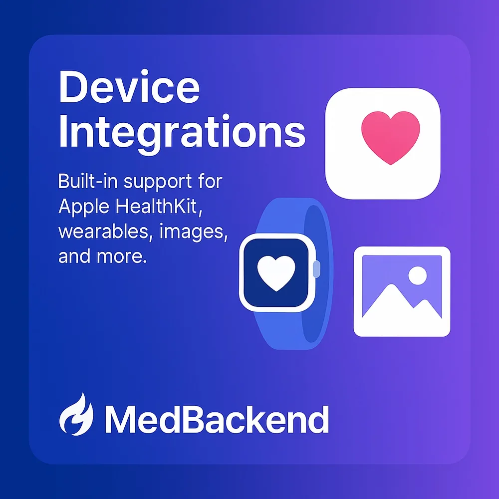 Device integration illustration showing wearables and health apps connecting to the platform
